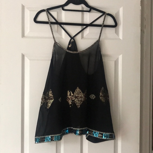 BB DAKOTA Black Sheer Sequence Racer Back Tank - Picture 1 of 4